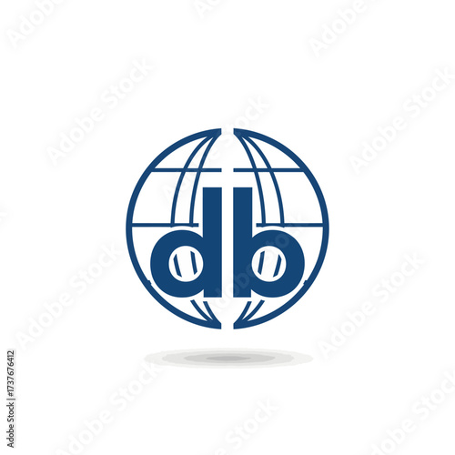 Modern globe icon logo design with initial letter db, perfect for global business, technology, or international organizations needing a strong visual brand.