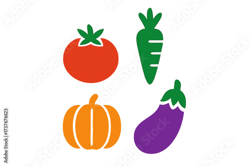 Colorful collection of fresh garden vegetables and healthy produce icons