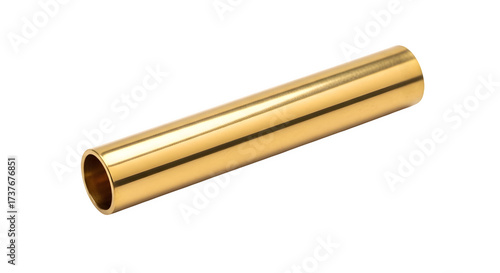 Polished brass tube isolated on transparent background, showcasing its smooth surface and golden hue, ideal for industrial or decorative applications