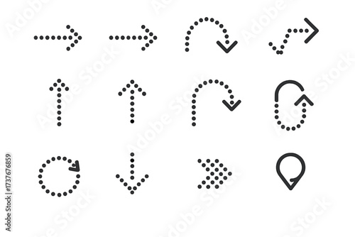 Modern minimalist dotted line arrows and symbols for digital interface elements