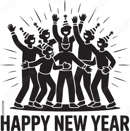 Excited silhouettes celebrate new year's eve party with hats and cheers radiating joyful energy