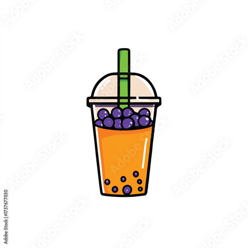 Illustration of refreshing boba tea with tapioca pearls a vibrant and delicious summer treat on white background