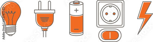 Electrical energy power light bulb battery plug socket vector art