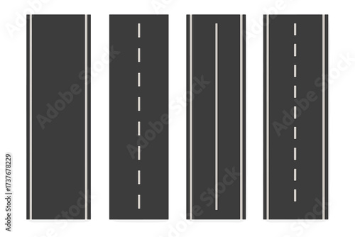 Road markings set with various lane lines for traffic and transportation design