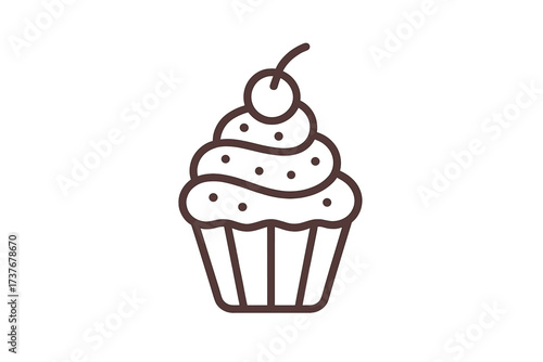 Delicious sweet cupcake with cherry topping and sprinkles dessert icon on a clean white background