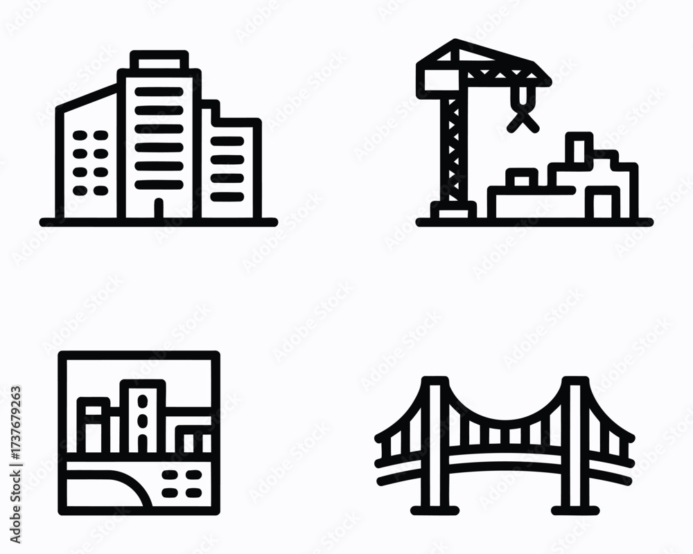 Obraz premium Urban Landscape Featuring Architectural Icons and Construction Sites Depicting City Development and Infrastructure Projects, Modern Urbanization, and Civil Engineering