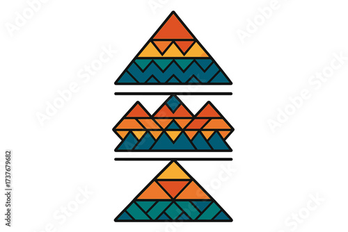 Vibrant abstract geometric patterns composed of colorful triangles in a modern decorative arrangement