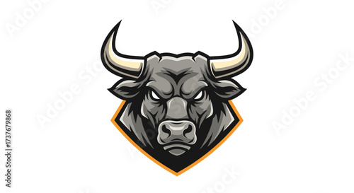 An angry bull with sharp horns and a determined gaze creates an intimidating yet powerful image for a logo.