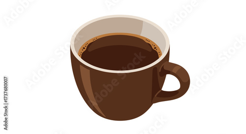 Realistic 3d brown coffee mug with dark brew on white background