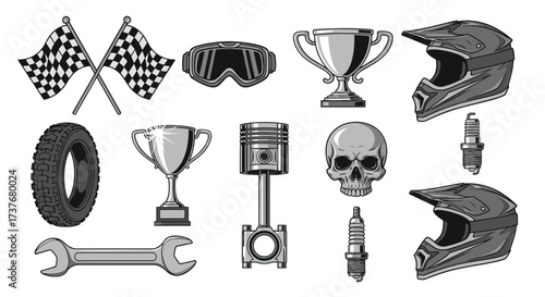 Collection of racing and motorcycle elements for design projects.