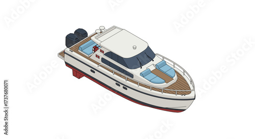 Isometric yacht design with detailed features and sleek finish