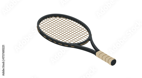 Isometric tennis racket on white background: modern sports equipment design