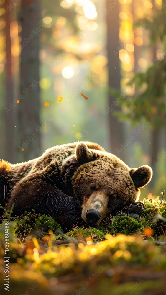 Obraz premium Brown bear, dog, and wild animals in the forest