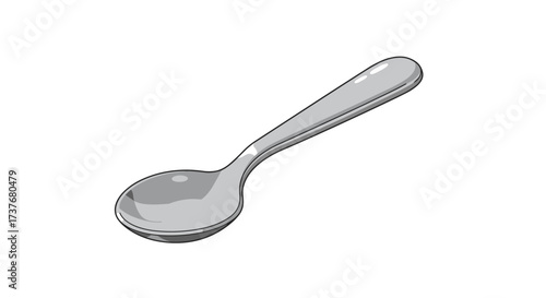 Realistic metallic spoon on white background with reflective surface