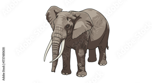 Majestic elephant in detailed cartoon style against white background