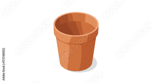 Terracotta clay pot in isometric view on white background for gardening design