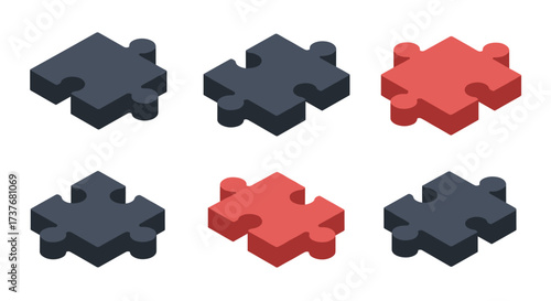 Colorful isometric puzzle pieces set for creative design projects