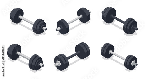 Isometric dumbbell collection: modern fitness equipment design in gray tones