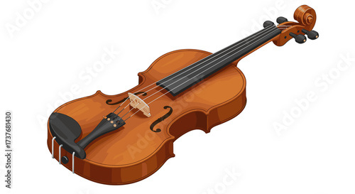 Realistic detailed violin with strings and wooden texture on white background