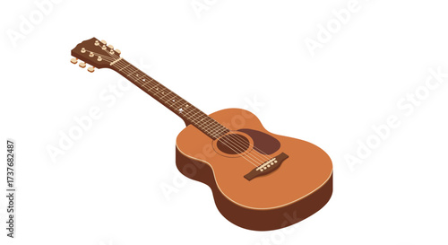 Isometric acoustic guitar on white background: detailed 3d musical instrument design