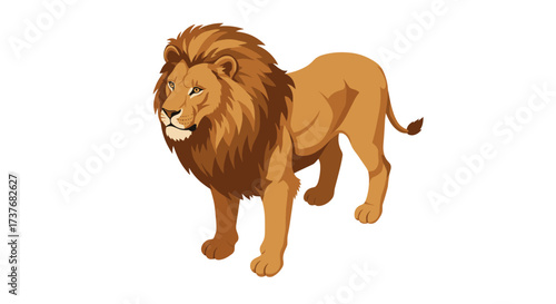 Majestic lion standing proudly with detailed mane on white background