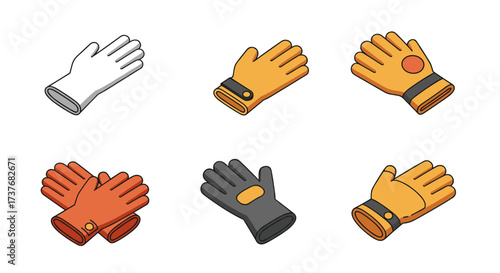 Colorful collection of isometric gloves in various styles and designs
