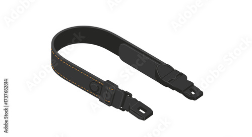 Camera strap with clasp and stitching detail on white background