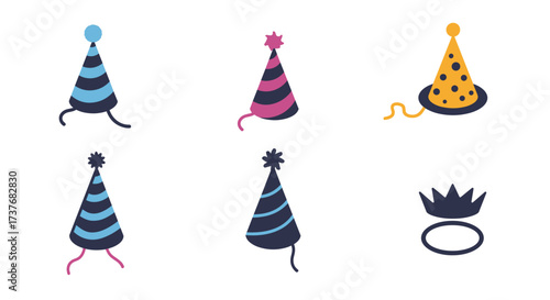 Colorful party hats and crown collection for celebrations