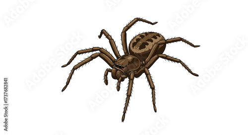 Detailed brown spider on white background with realistic anatomy and texture