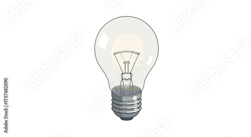 Realistic light bulb with transparent glass and metallic base on white background
