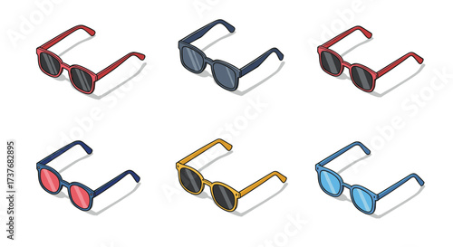 Colorful isometric sunglasses collection on white background