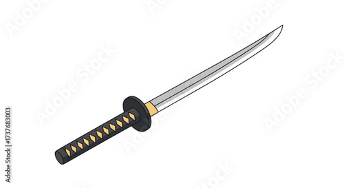 Sleek traditional samurai katana sword with intricate handle design