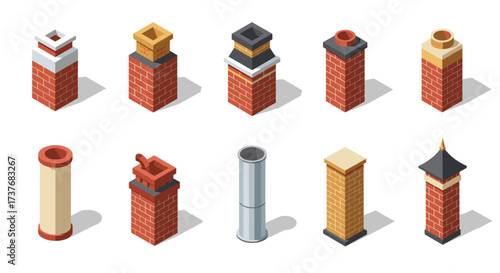 Isometric chimney designs with diverse structures and materials