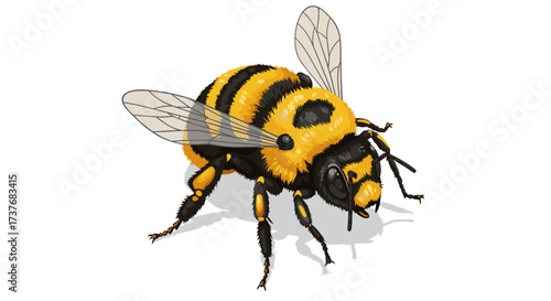 Realistic detailed bumblebee on white background