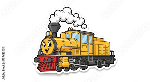 Cartoon yellow train illustration vector graphic locomotive steam engine transport railway art