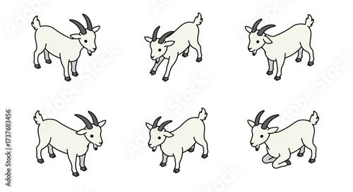 Cute cartoon goats collection: playful and adorable farm animals in simple line art