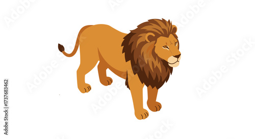 Majestic lion in flat style with detailed mane on white background