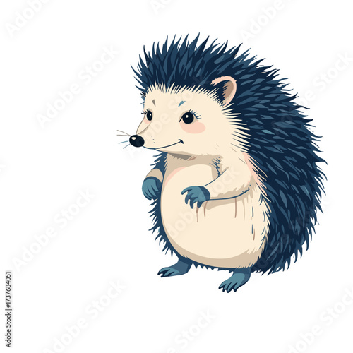 Cute hedgehog standing happily, symbolizing nature and innocence in a playful style