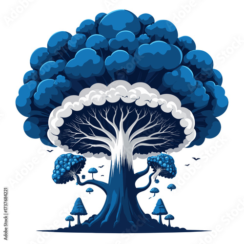 shield, emblem, nuclear symbol, illustration, blue, leaves, design, artistic, protection, safety, creativity, visual, symbolism, defense, environmental issues, stylized, engaging, modern, graphic desi