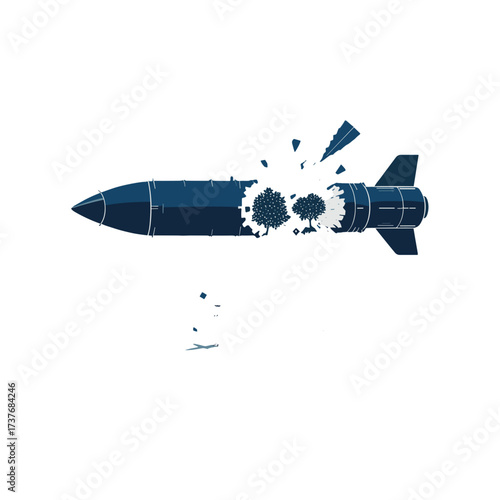 Stylized illustration of an exploding missile, symbolizing destruction and conflict

