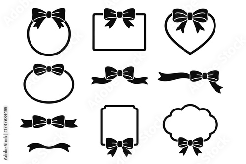 Ribbon bow icons in various shapes: circle, rectangle, heart, cloud
