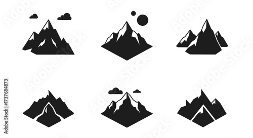 Minimalist mountain silhouettes set featuring geometric designs and bold black aesthetic
