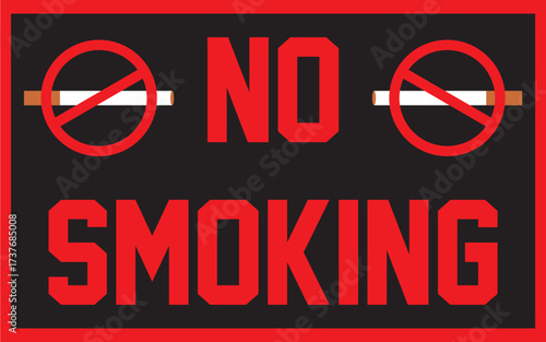 Set of No Smoking and Smoking Area vector signs in red and black with cigarette icons.