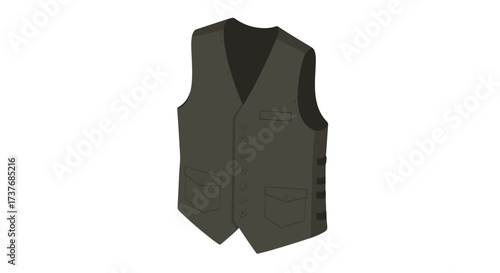 Classic khaki waistcoat with pockets and button details in isometric design