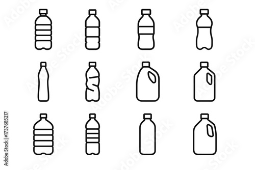 Various bottle icons collection: diverse shapes and sizes of containers