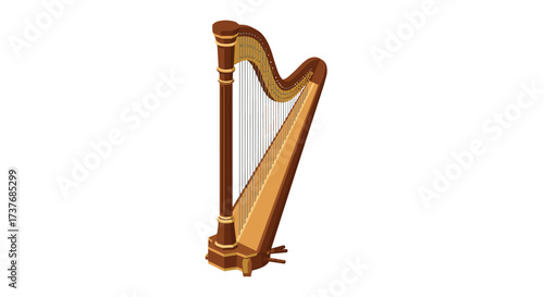 Isometric harp illustration: detailed musical instrument design in 3d style