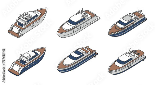 Isometric luxury yacht set - modern nautical design collection