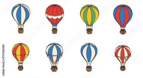 Colorful hot air balloons collection in flat style