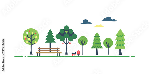Collection of trees and other elements of a park.