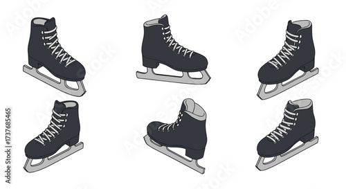 Isometric ice skates set on white background